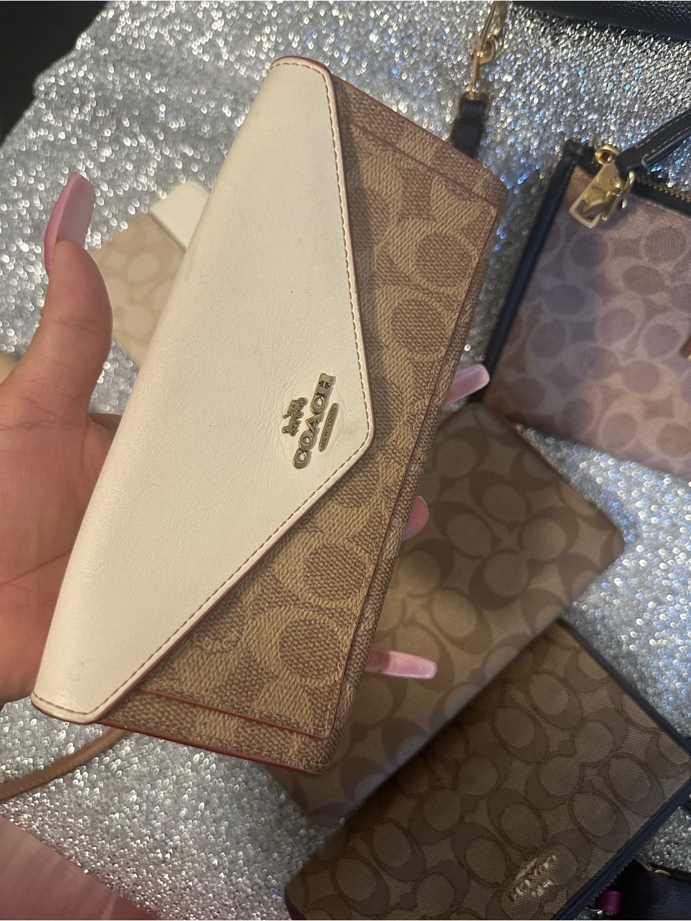 Coach Two-Tone Signature Canvas Wallet in Brown & White